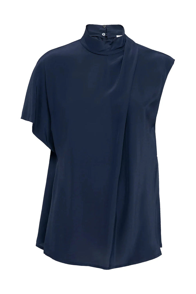 Tela Eva Navy Blue Fluid Viscose Blouse tops-blouses Tela 