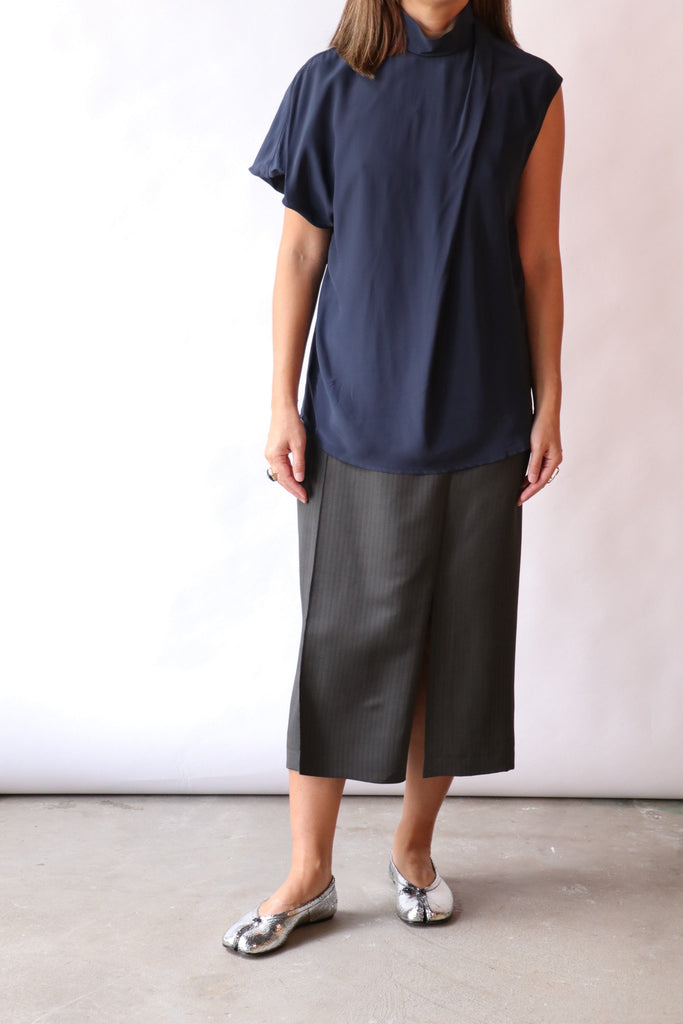 Tela Eva Navy Blue Fluid Viscose Blouse tops-blouses Tela 