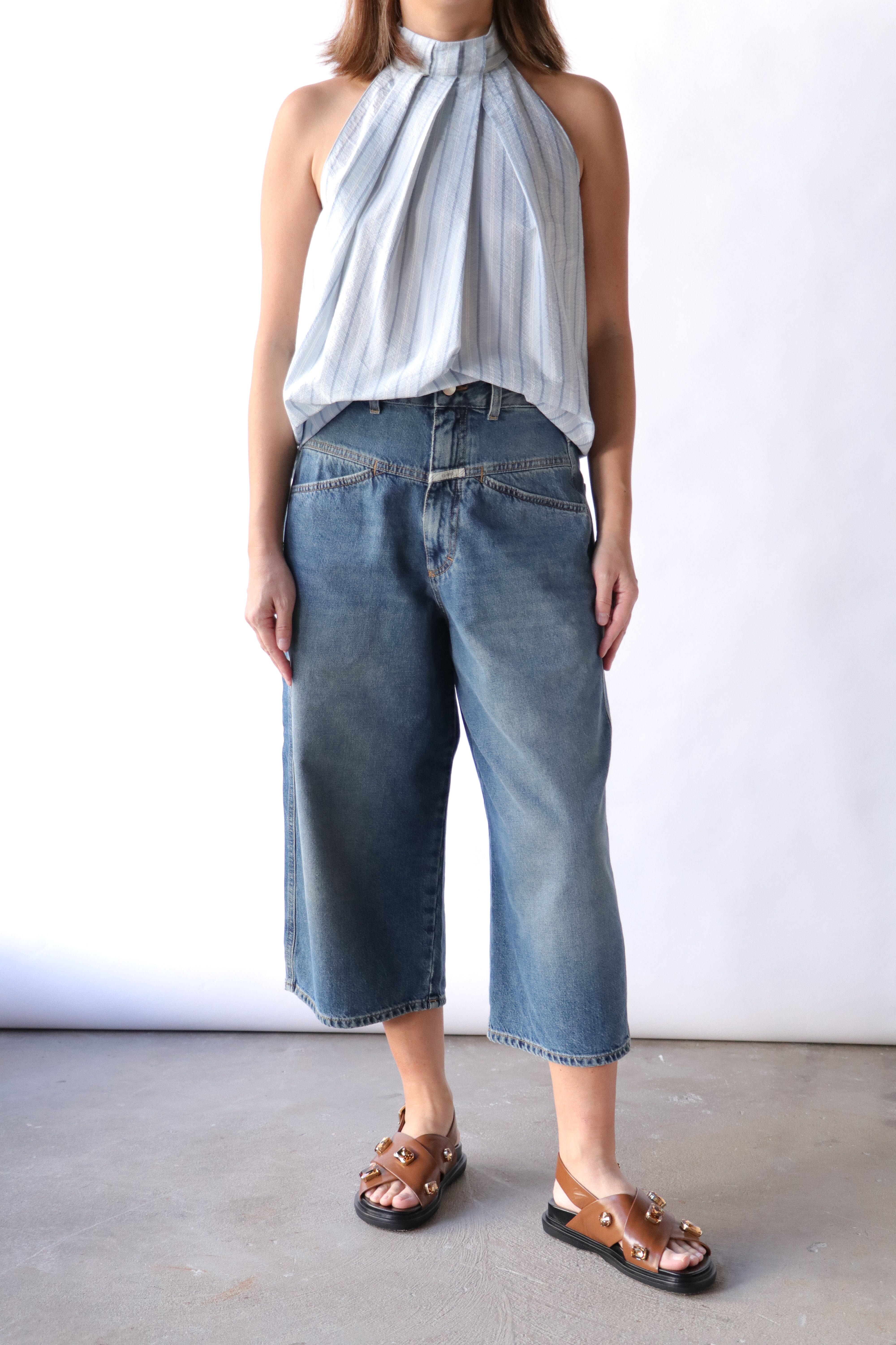 Tela Inca Striped Halter Tank Top in Light Blue | WE ARE ICONIC