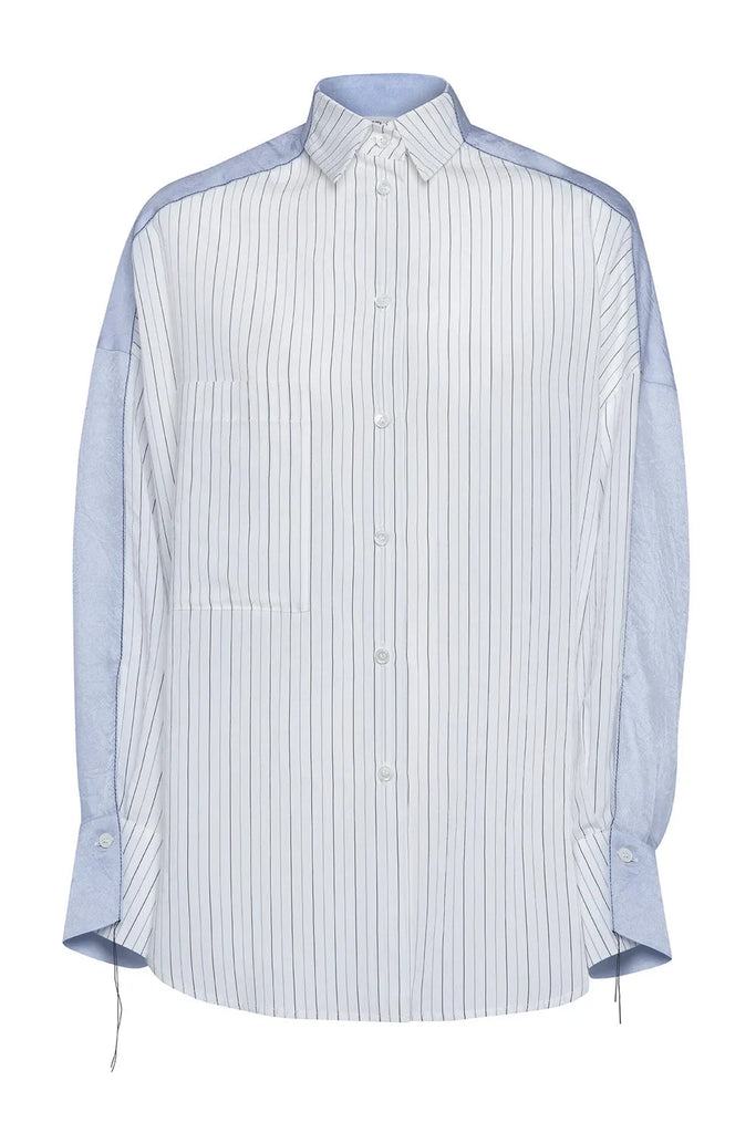 Tela Light Blue Long-Sleeved Fluid Striped Shirt tops-blouses Tela 