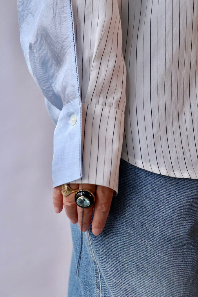 Tela Light Blue Long-Sleeved Fluid Striped Shirt tops-blouses Tela 