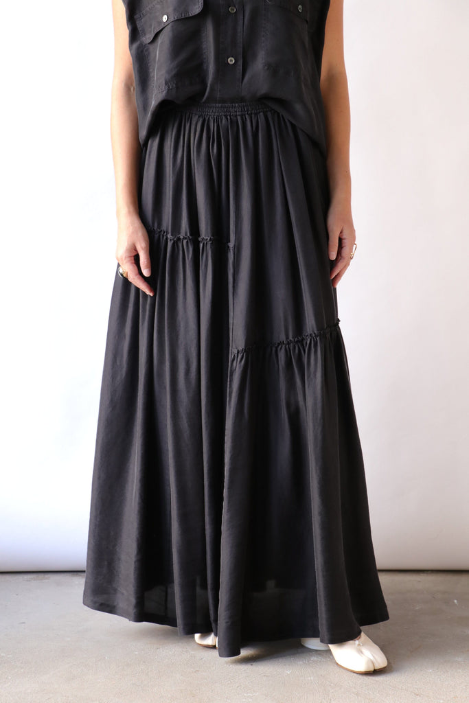 Tela Sahara Silk Maxi Skirt in Black Bottoms Tela 