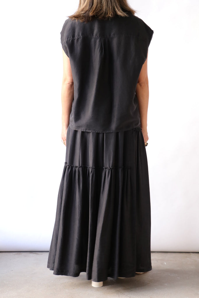 Tela Sahara Silk Maxi Skirt in Black Bottoms Tela 