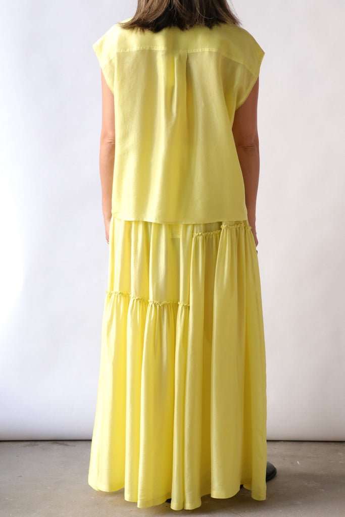 Tela Sahara Silk Maxi Skirt in Lemon Bottoms Tela 