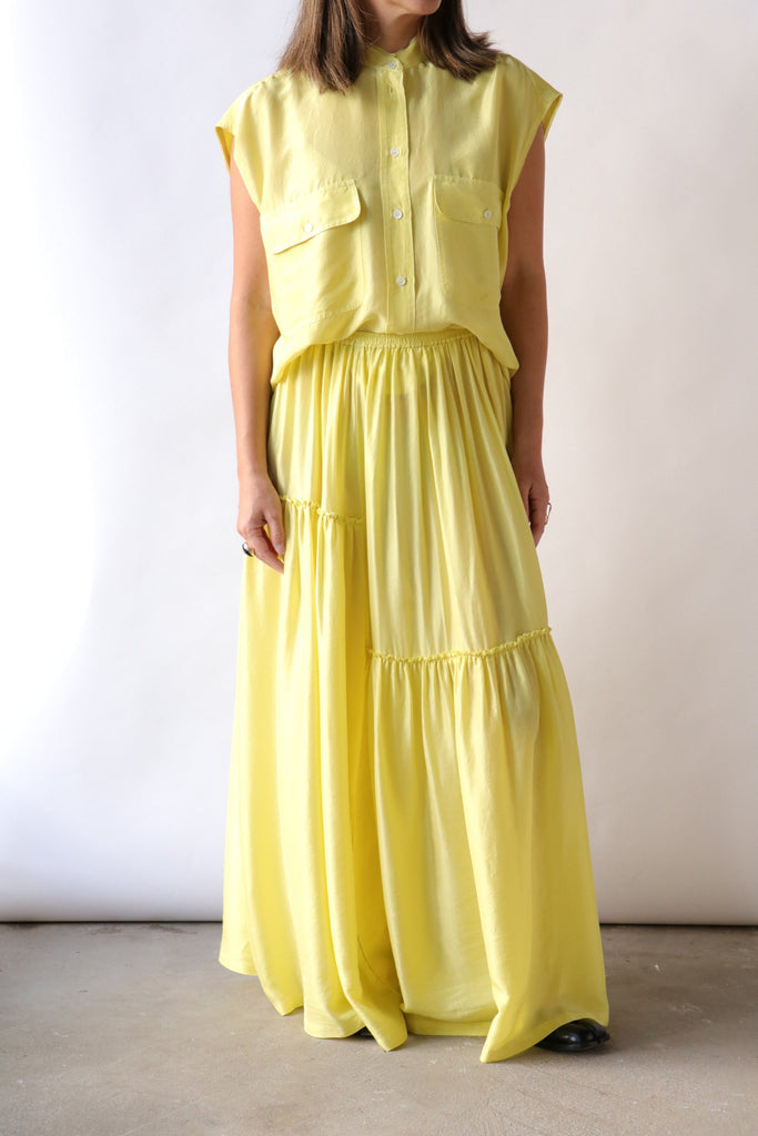 Tela Sahara Silk Maxi Skirt in Lemon Bottoms Tela 