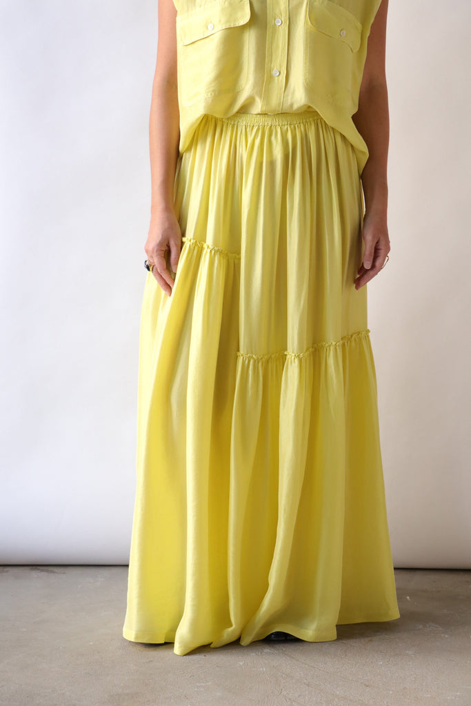 Tela Sahara Silk Maxi Skirt in Lemon Bottoms Tela 