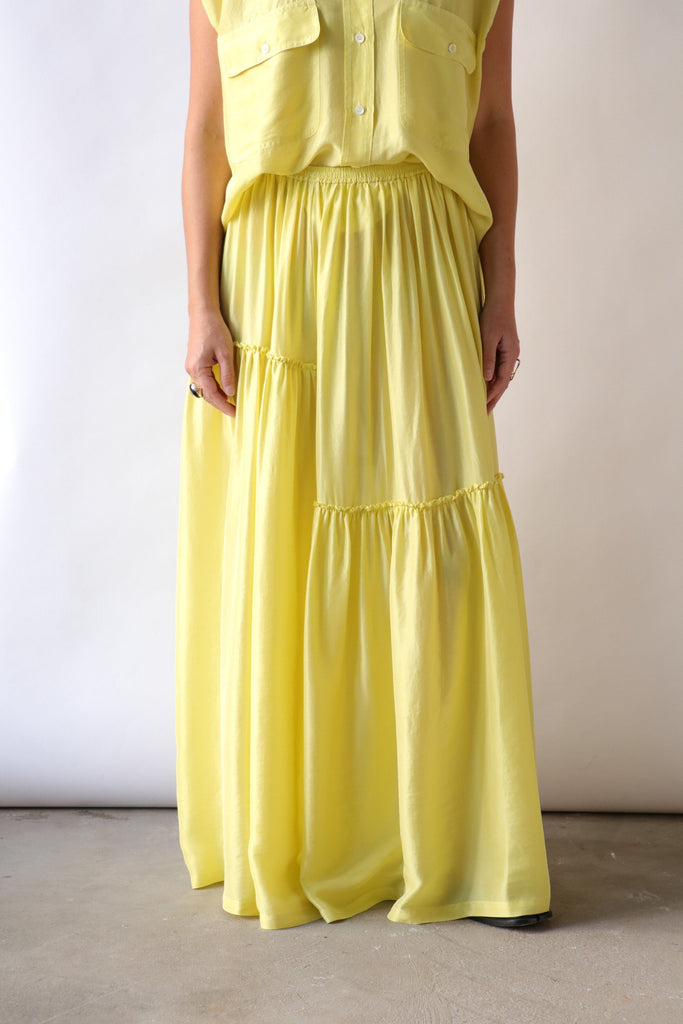 Tela Sahara Silk Maxi Skirt in Lemon Bottoms Tela 