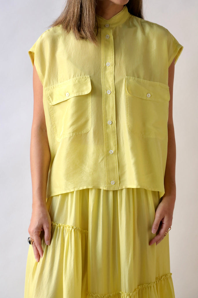 Tela Samba Silk Shirt in Lemon tops-blouses Tela 