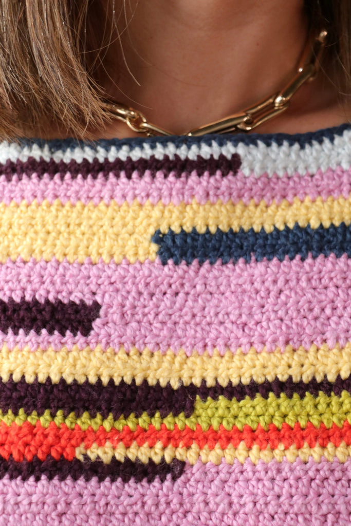 The Elder Statesman Hand Knit Sleeveless Top in Sunset Patchwork tops-blouses The Elder Statesman 