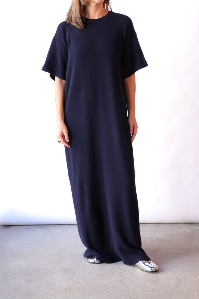 The Elder Statesman Oversized Tee Dress in Navy Dresses The Elder Statesman 