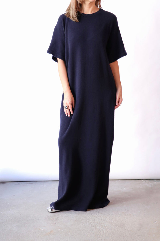 The Elder Statesman Oversized Tee Dress in Navy Dresses The Elder Statesman 