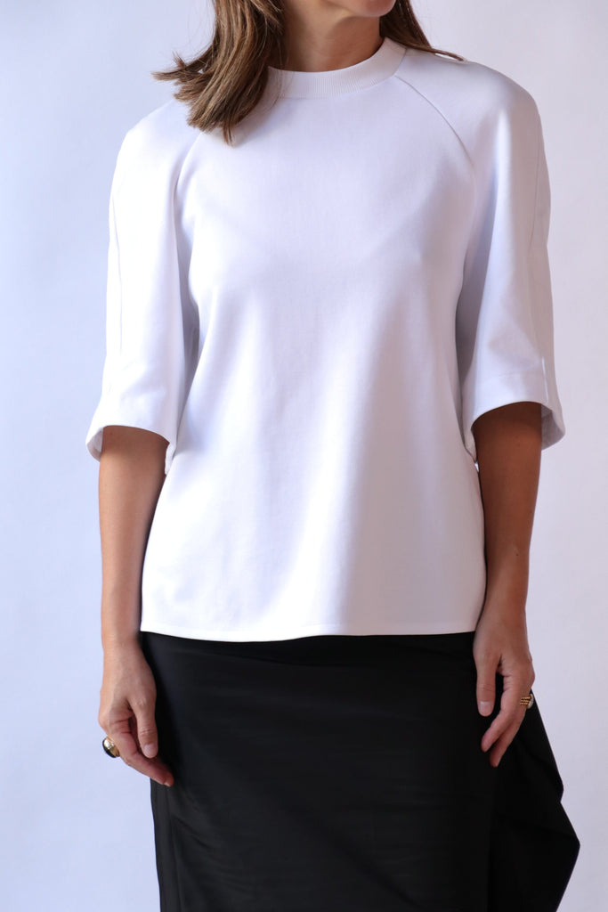 Tibi Active Knit Raglan Top in White tops-blouses Tibi 