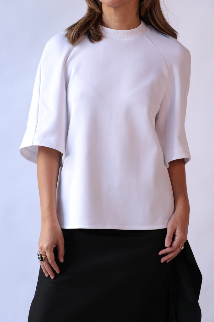 Tibi Active Knit Raglan Top in White tops-blouses Tibi 