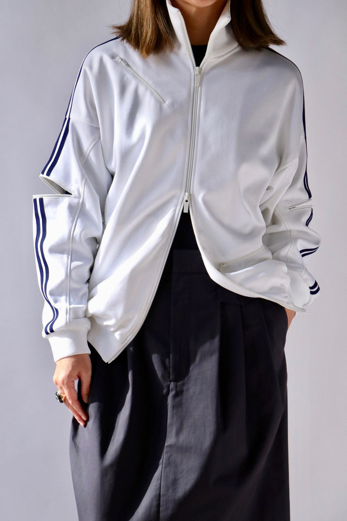 Tibi Active Knit Zipper Detailed Track Jacket in White Outerwear Tibi 