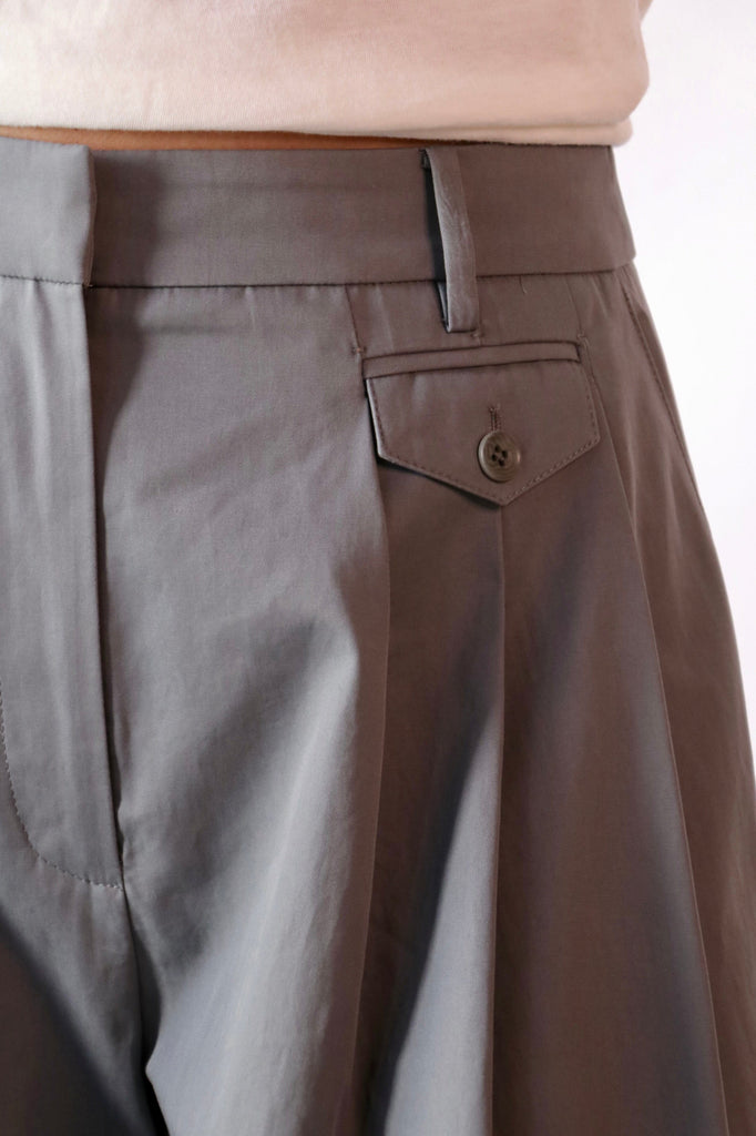 Tibi Bio Twill Triple Pleat Cropped Pant in Grey Bottoms Tibi 
