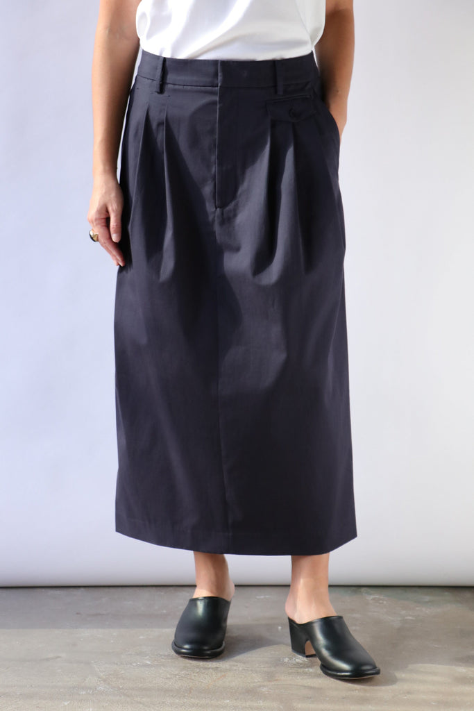 Tibi Bio Twill Triple Pleat Skirt in Dark Navy Bottoms Tibi 