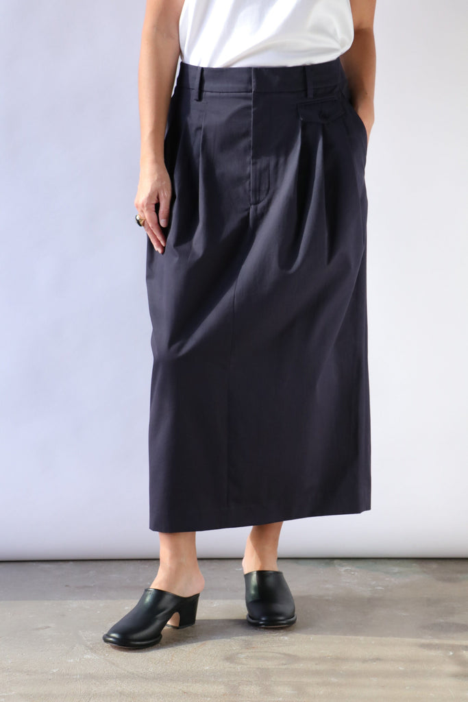 Tibi Bio Twill Triple Pleat Skirt in Dark Navy Bottoms Tibi 