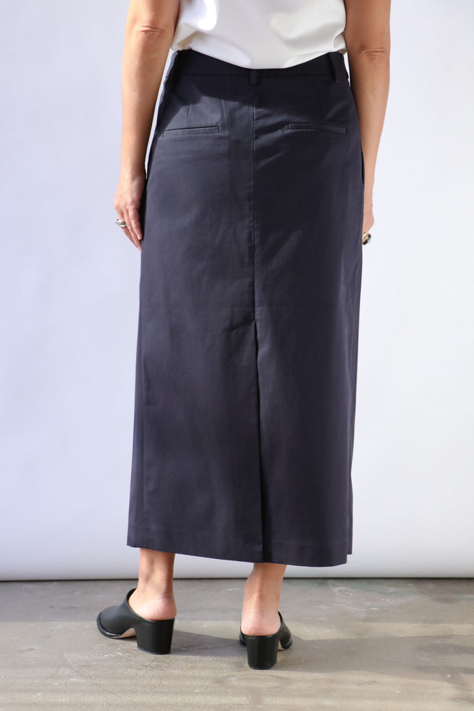 Tibi Bio Twill Triple Pleat Skirt in Dark Navy Bottoms Tibi 