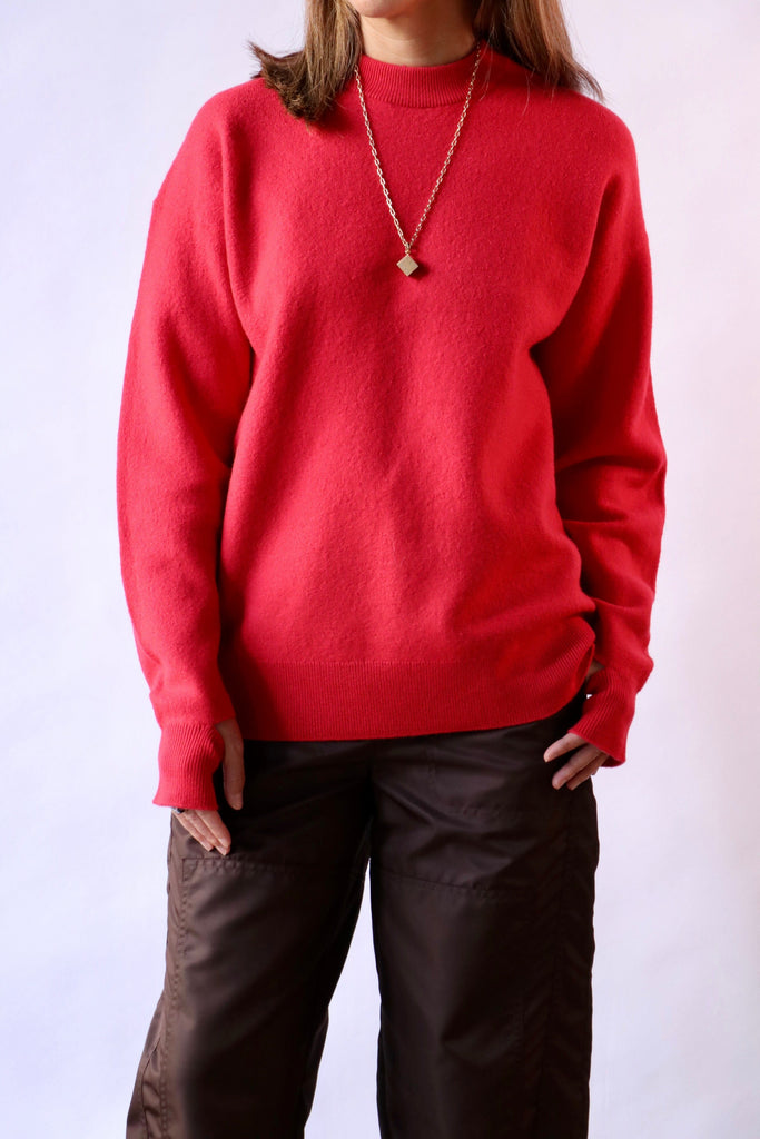 Tibi Boiled Wool Crewneck Easy Pullover in Red Knitwear Tibi 