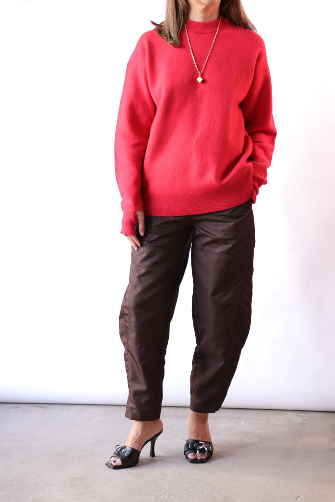 Tibi Boiled Wool Crewneck Easy Pullover in Red Knitwear Tibi 