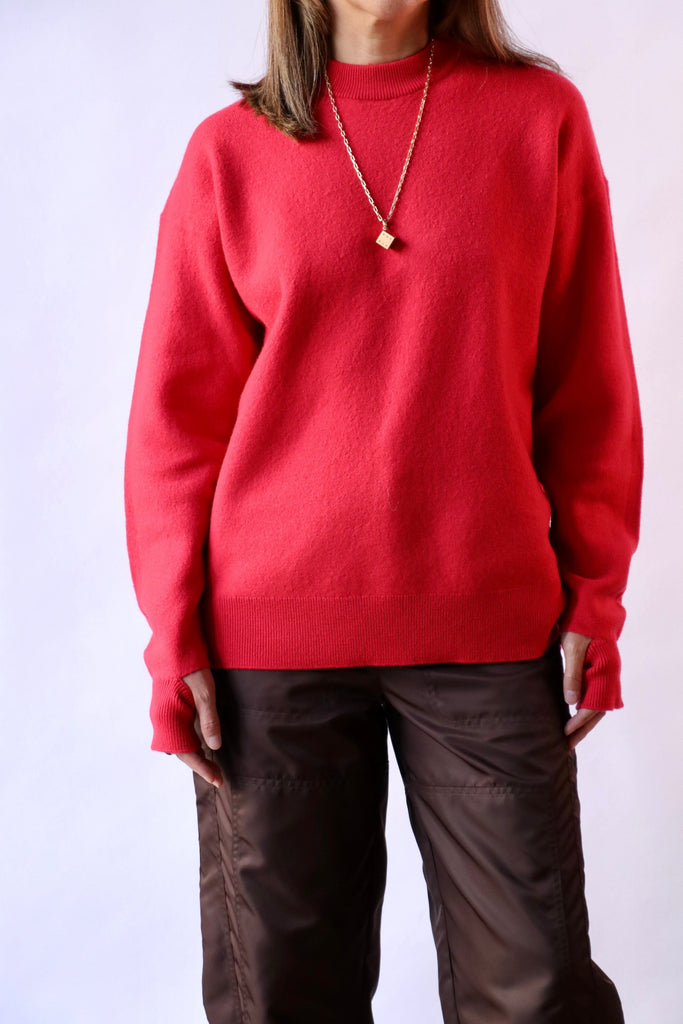 Tibi Boiled Wool Crewneck Easy Pullover in Red Knitwear Tibi 