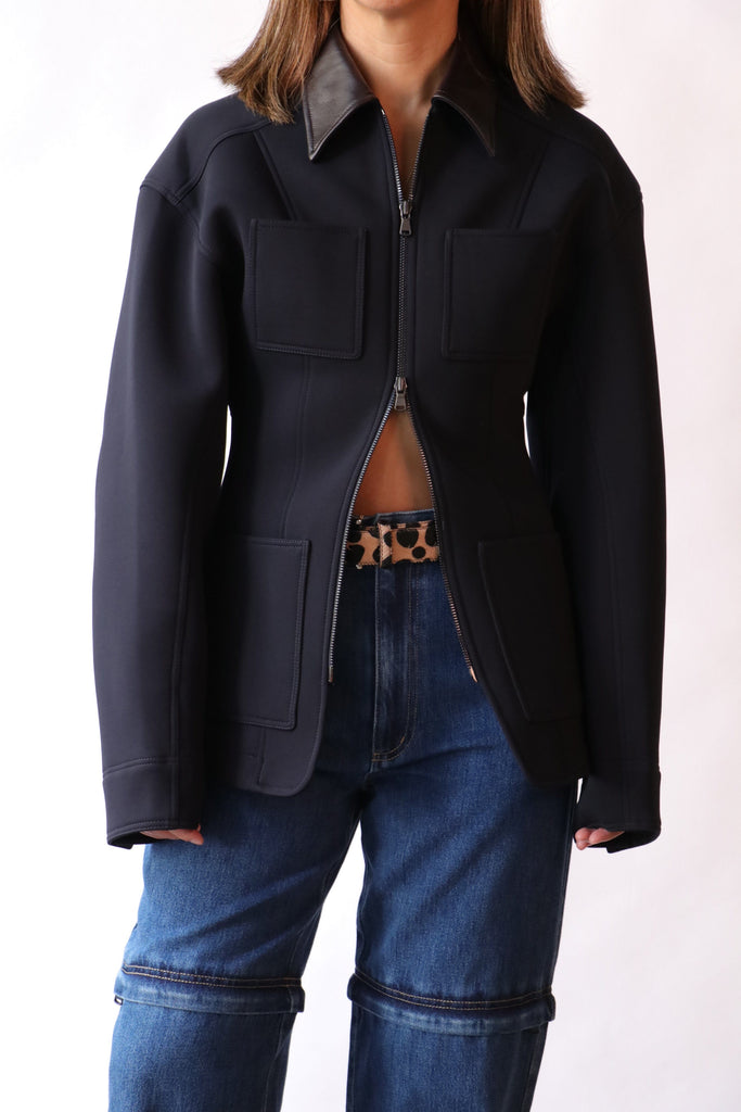 Tibi Bonded Twill Sculpted Workmen Jacket in Navy Outerwear Tibi 