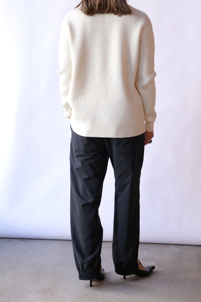 Tibi Cardigan Stitch Split Front Crewneck Easy Pullover in Ivory Knitwear Tibi 