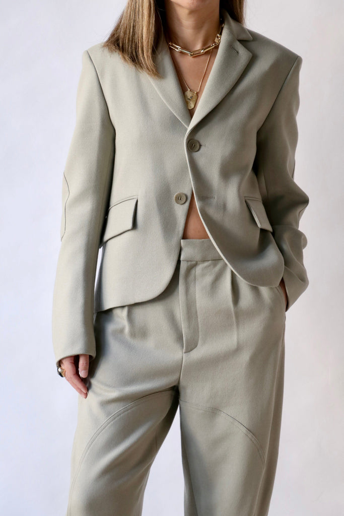 Tibi Cavalier Twill Shrunken Blazer in Desert Tan Outerwear Tibi 