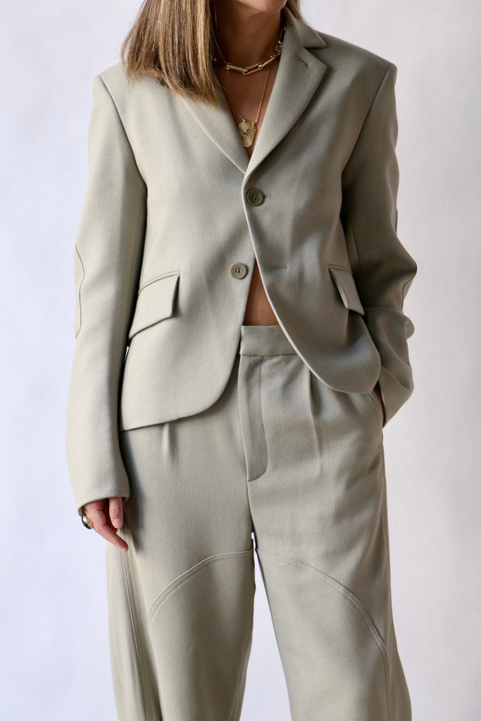 Tibi Cavalier Twill Shrunken Blazer in Desert Tan Outerwear Tibi 