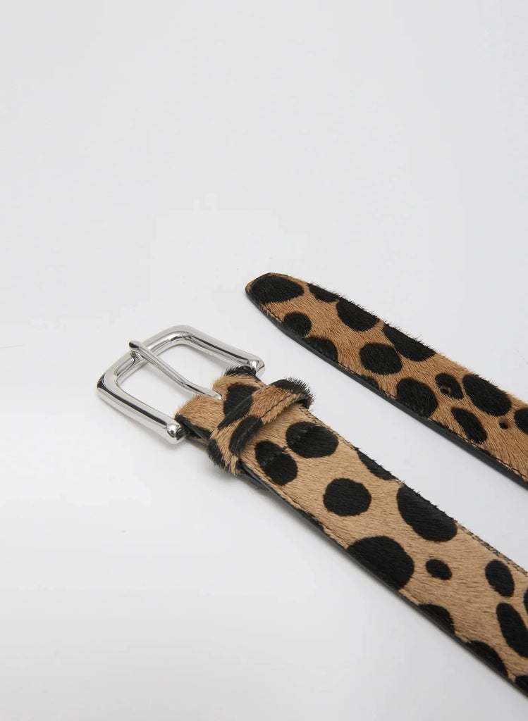 Tibi Classic Pony Hair Leather Belt in Leopard Accessories Tibi 