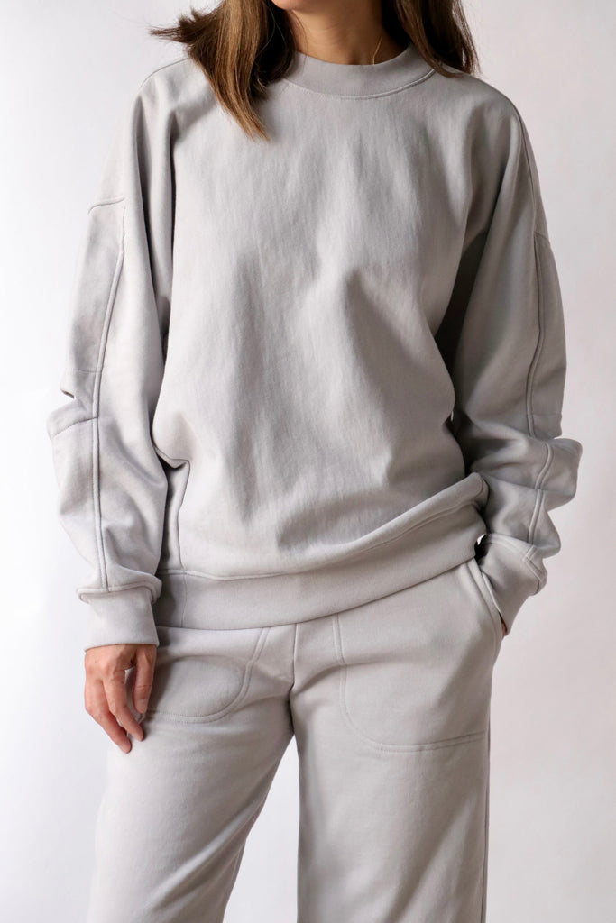 Tibi Cocoon Crewneck Sweatshirt in Greystone Sweatshirts Tibi 