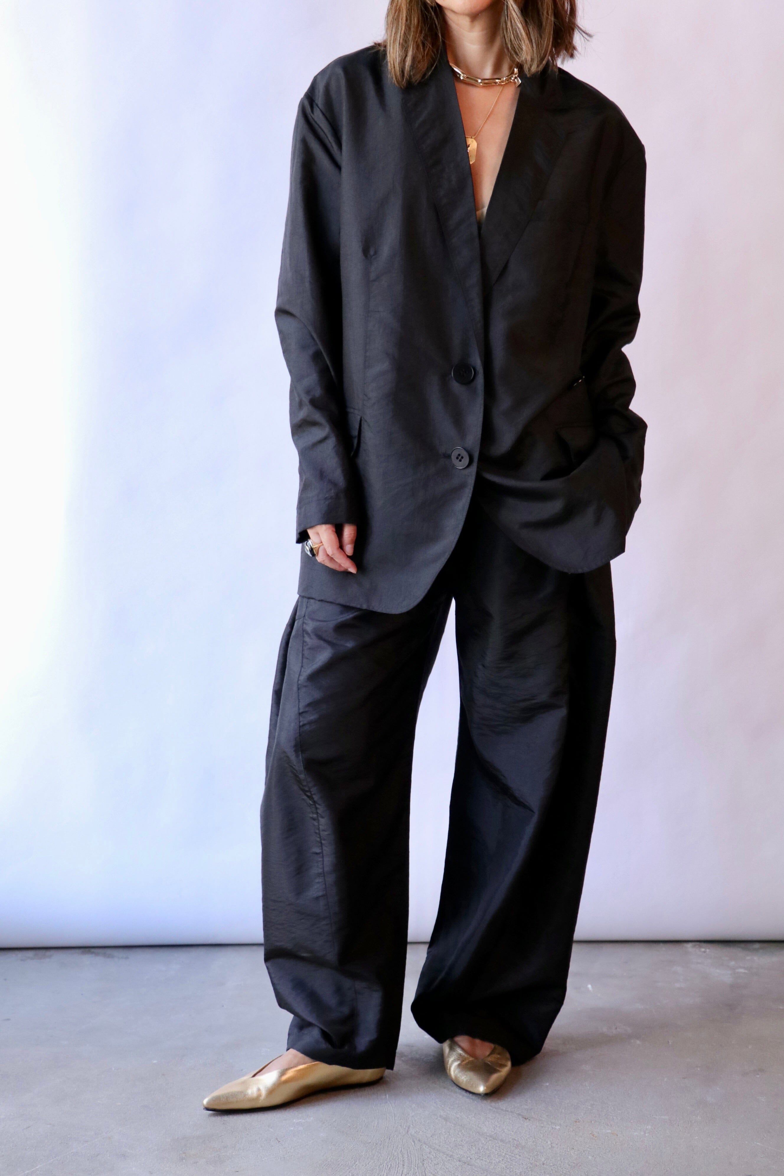 Tibi Crispy Nylon Liam Blazer in Black | WE ARE ICONIC