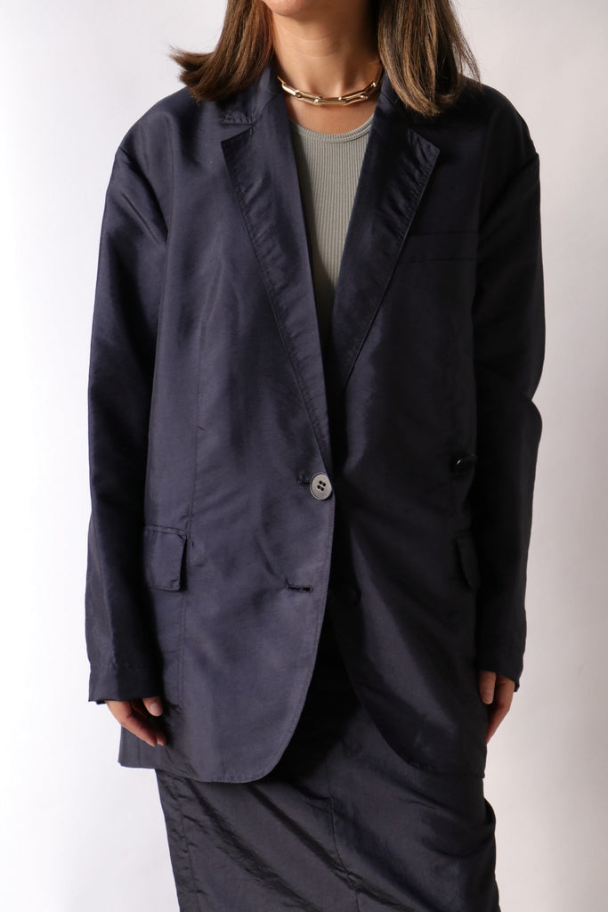 Tibi Crispy Nylon Liam Blazer in Navy Outerwear Tibi 