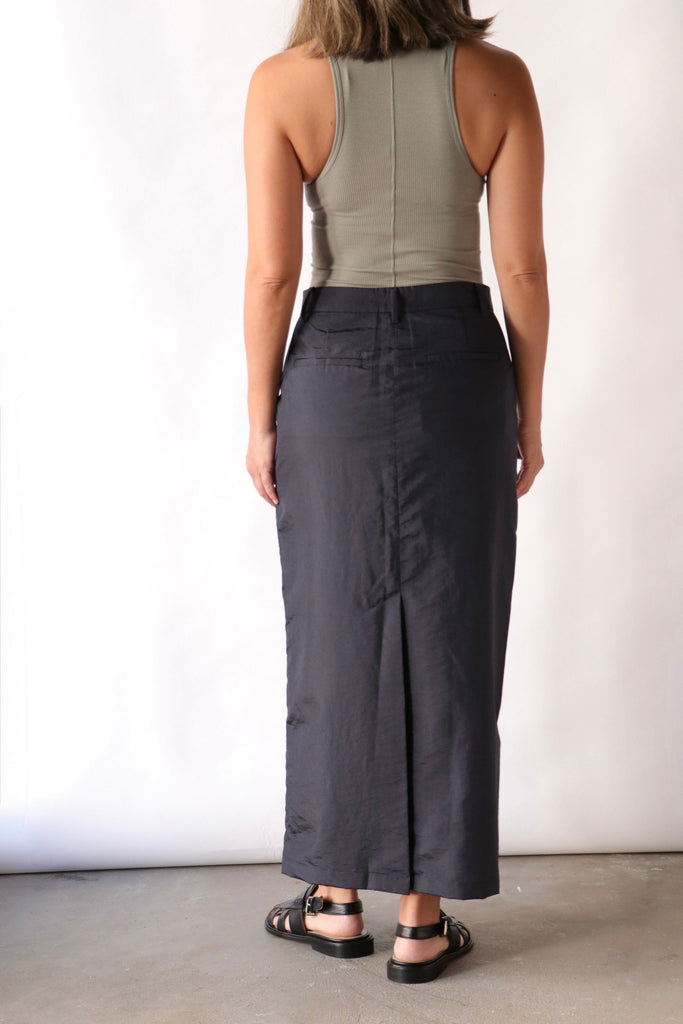 Tibi Crispy Nylon Maxi Skirt in Navy Bottoms Tibi 