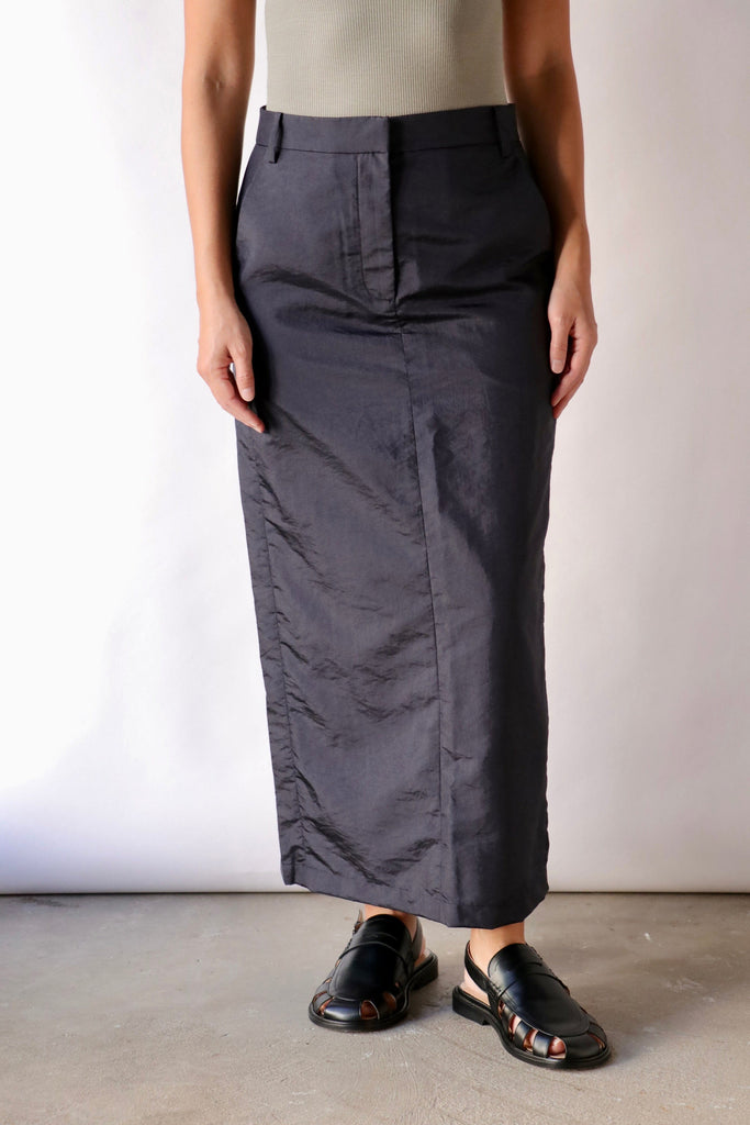 Tibi Crispy Nylon Maxi Skirt in Navy Bottoms Tibi 