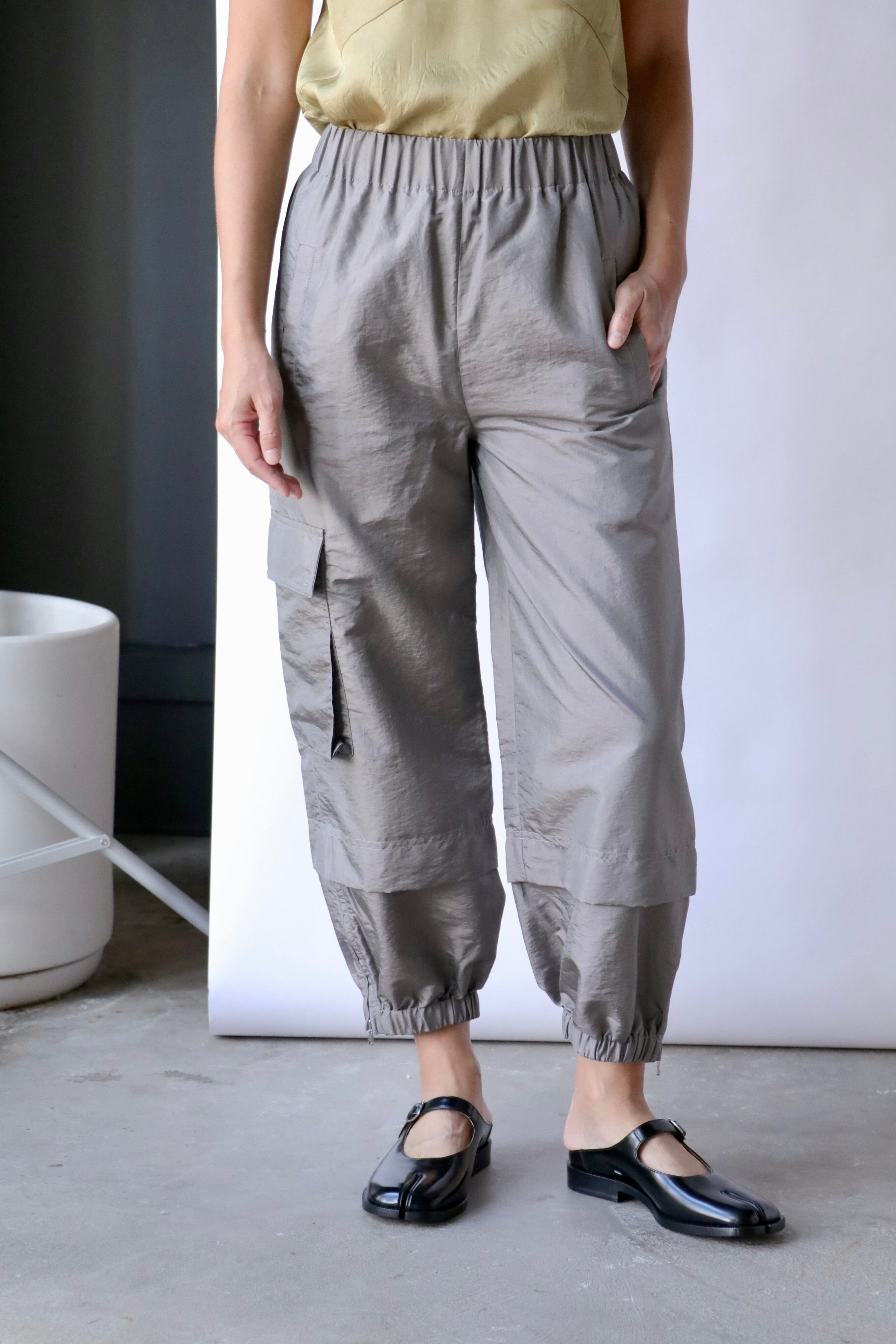 Tibi Crispy Nylon Wilt Pull On Jogger in Grey WE ARE ICONIC