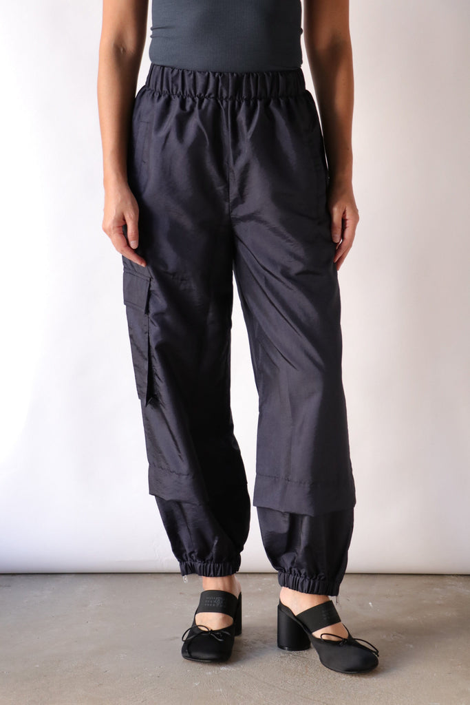 Tibi Crispy Nylon Wilt Pull On Jogger in Navy Bottoms Tibi 