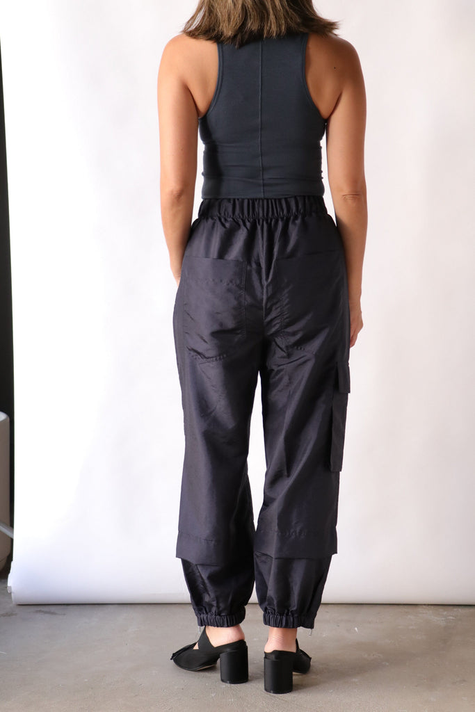 Tibi Crispy Nylon Wilt Pull On Jogger in Navy Bottoms Tibi 