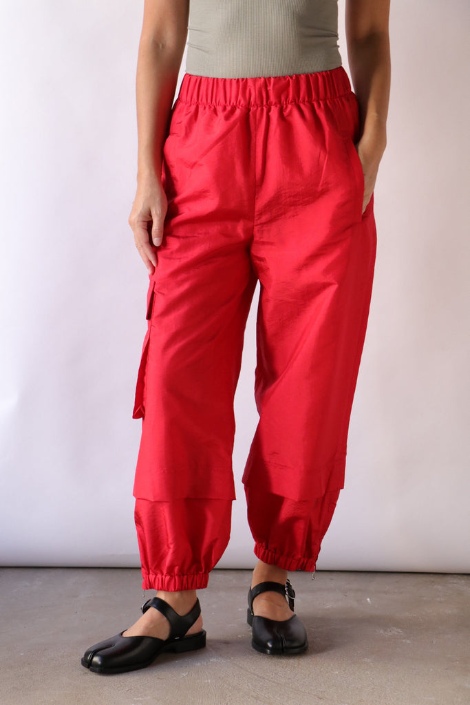 Tibi Crispy Nylon Wilt Pull On Jogger in Red Bottoms Tibi 