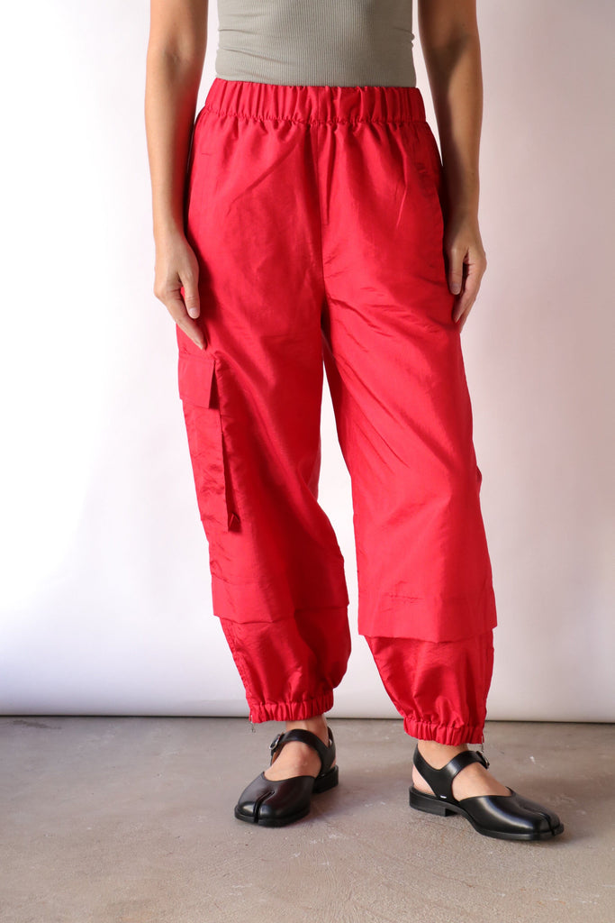 Tibi Crispy Nylon Wilt Pull On Jogger in Red Bottoms Tibi 