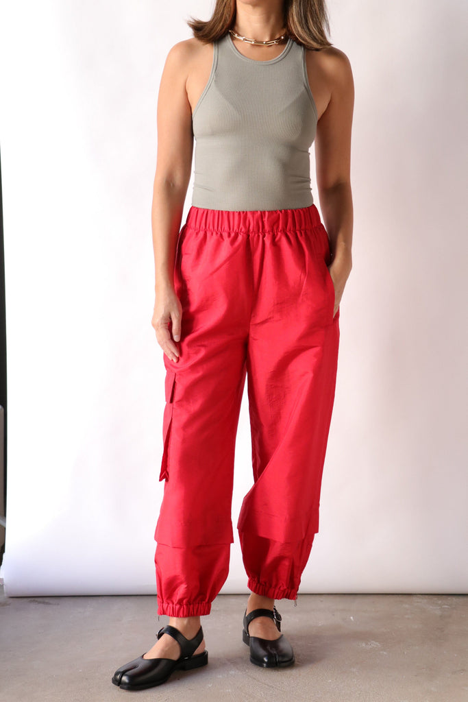 Tibi Crispy Nylon Wilt Pull On Jogger in Red Bottoms Tibi 