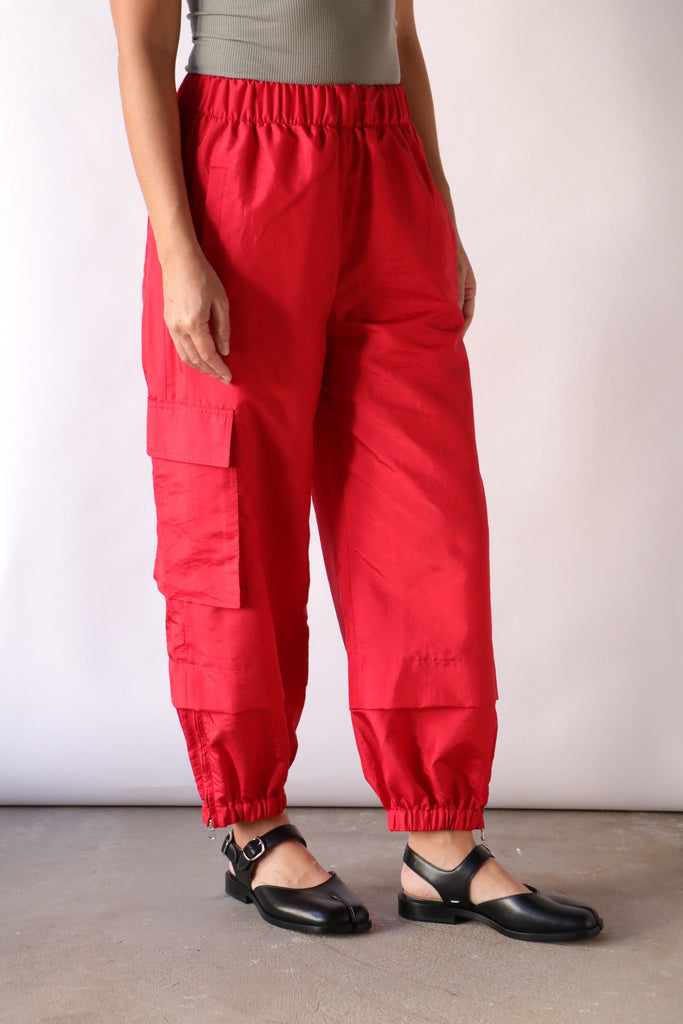 Tibi Crispy Nylon Wilt Pull On Jogger in Red Bottoms Tibi 