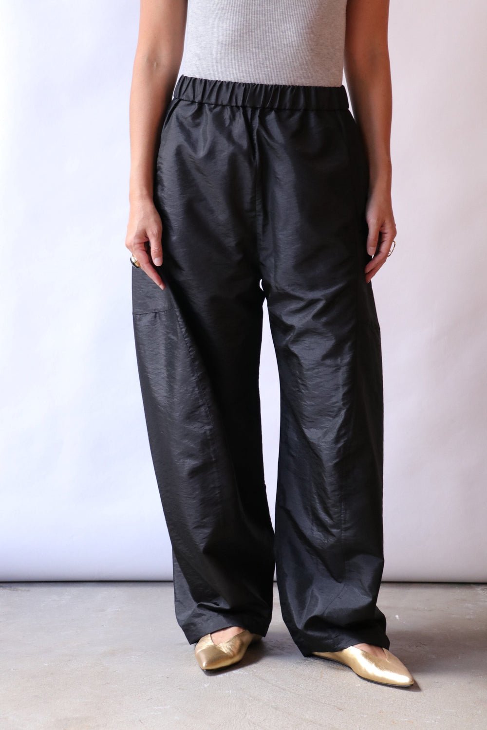 Tibi Crispy Nylon Winslow Pant in Black | WE ARE ICONIC