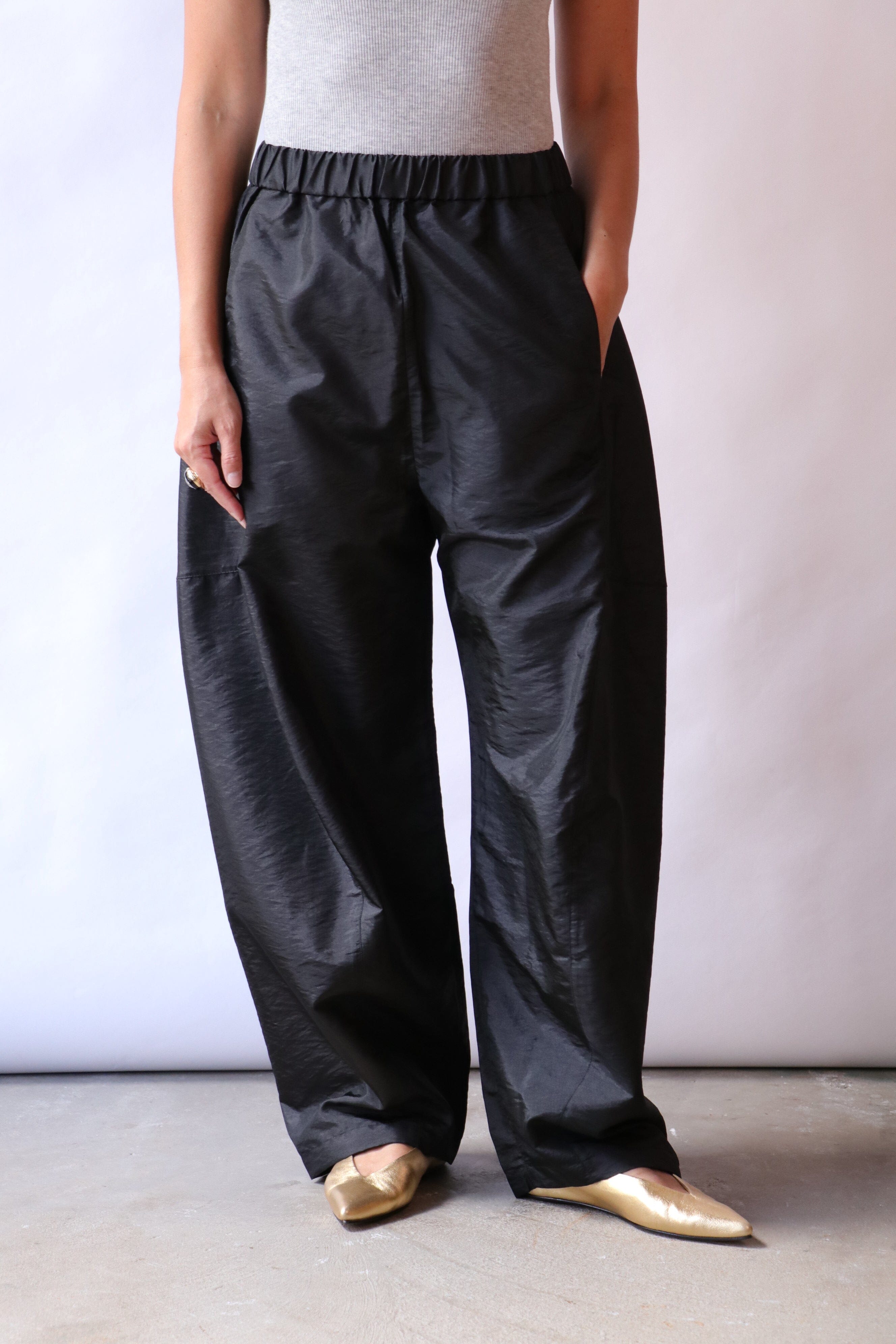 Tibi Crispy Nylon Winslow Pant in Black | WE ARE ICONIC