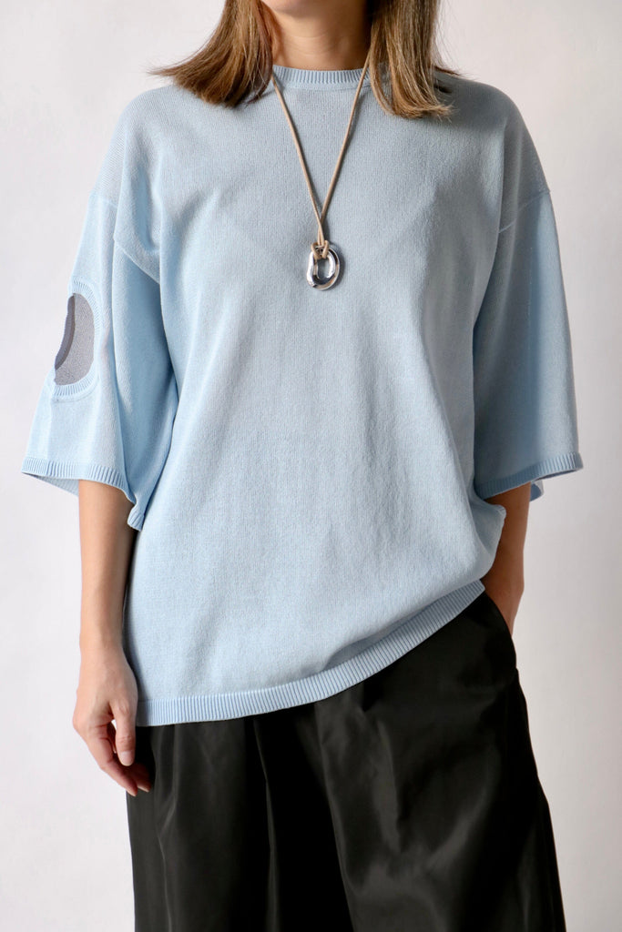 Tibi Crispy Sweater Oversized Easy T-Shirt in Baby Blue tops-blouses Tibi 