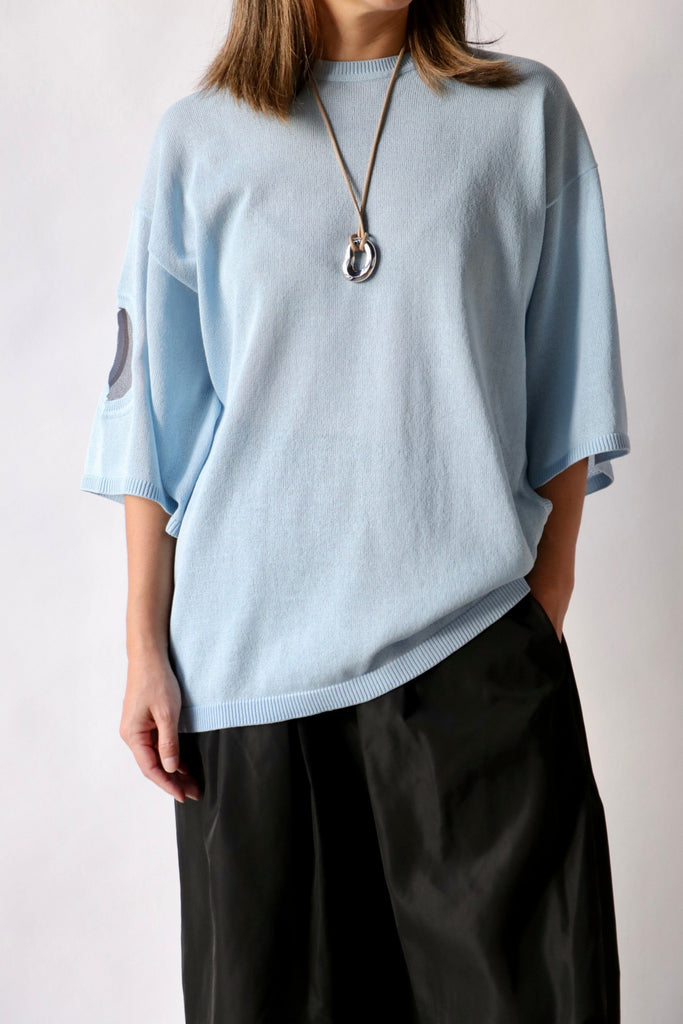 Tibi Crispy Sweater Oversized Easy T-Shirt in Baby Blue tops-blouses Tibi 