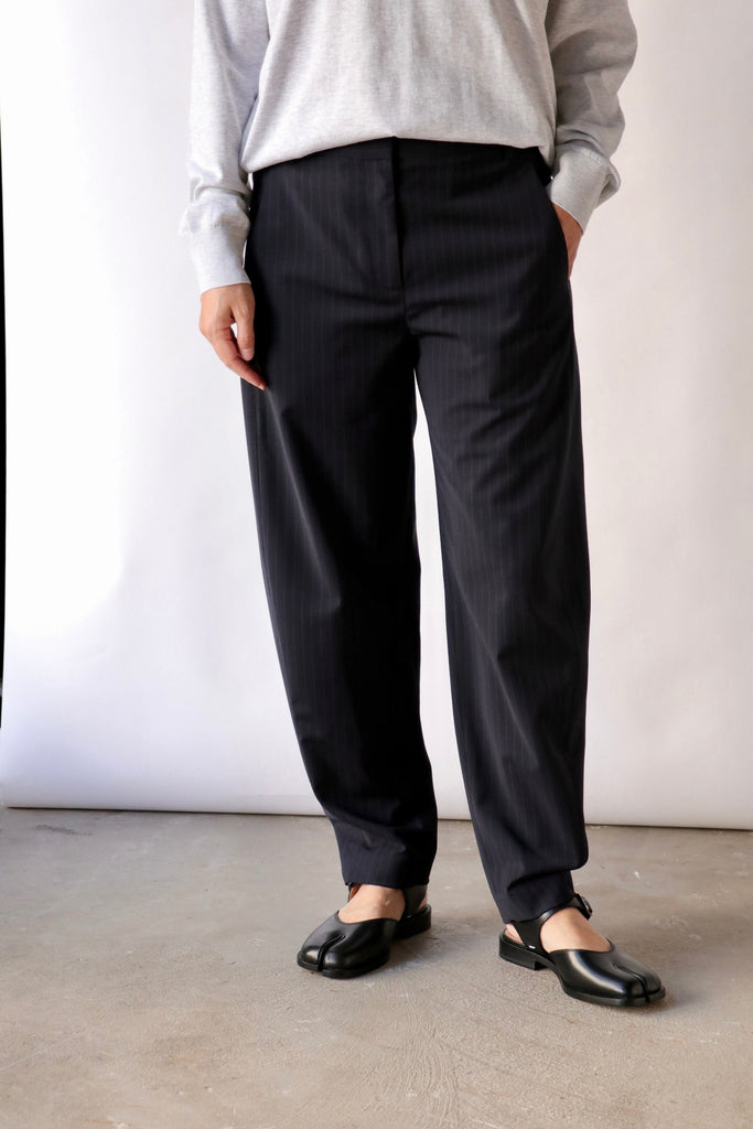 Tibi Dominic Pinstripe Reese Sculpted Trouser in Navy Multi Bottoms Tibi 