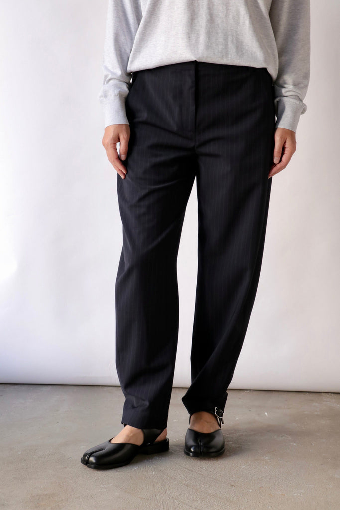 Tibi Dominic Pinstripe Reese Sculpted Trouser in Navy Multi Bottoms Tibi 