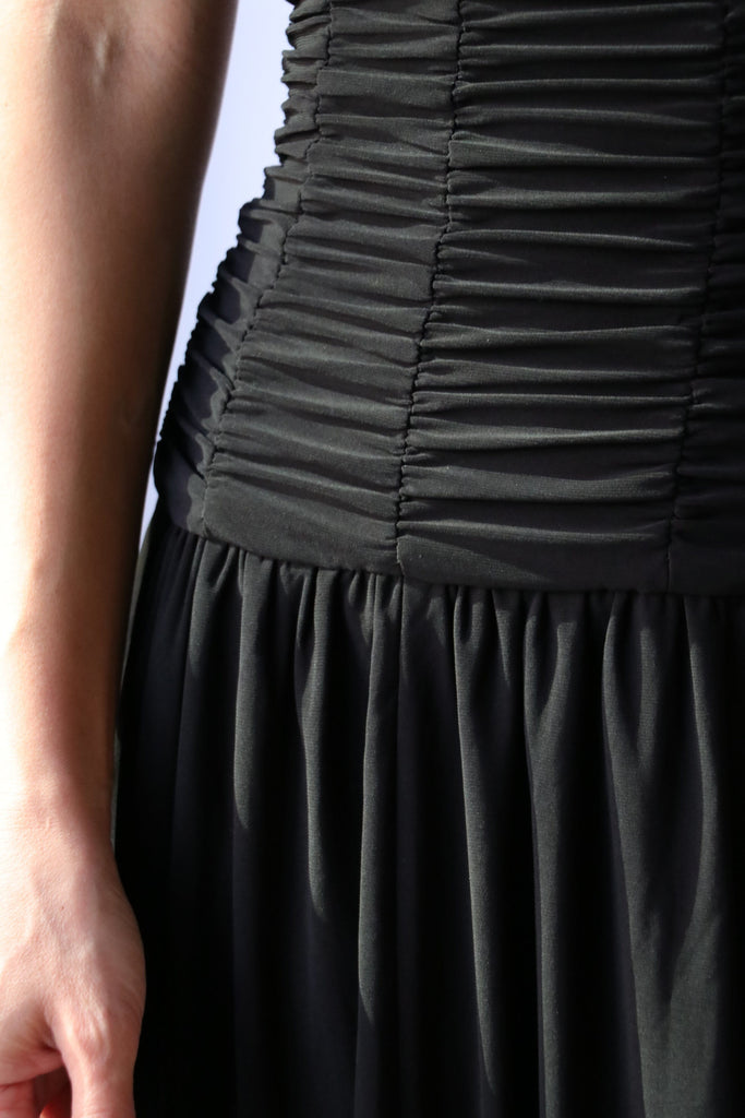 Tibi Drapey Jersey Ruched Strapless Dress in Black Dresses Tibi 