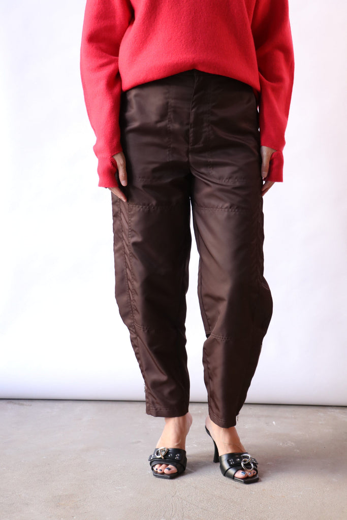 Tibi Eco Nylon Colt Trouser in Brown Bottoms Tibi 